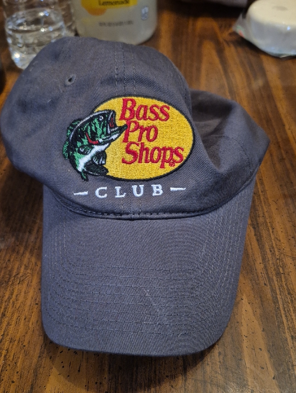 Bass Pro Shops Gray Club Hat with Yellow Logo and Multicolor Fish